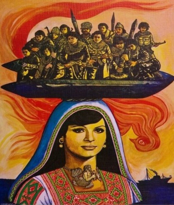 An art portraying the martyr Dalal al-Mughrabi's Operation, 1978 - Palestinian Artist Abdulrahman Al-Muzayyen | Our Palestine