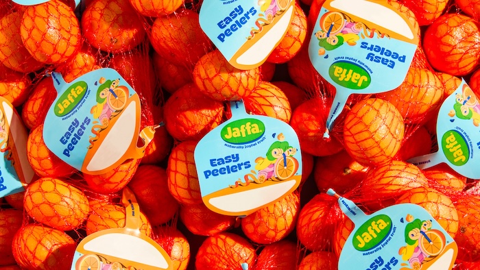 بطاقة توضيحية لعلامة Jaffa التجارية على برتقال مزروع خارج يافا