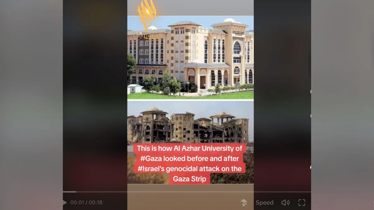 The ruins of an Al-Azhar University building in Gaza City in November 2023
